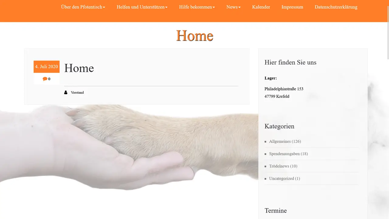 Screenshot Link zu "Pfotentisch"